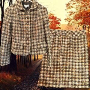 Ann Taylor Loft Fall slub Tweed Blazer Jacket and Skirt Wool Blend Size 6